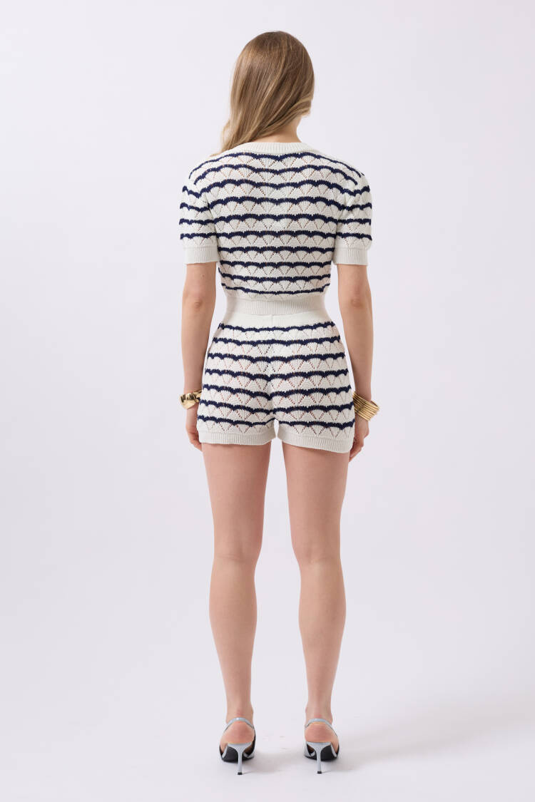 Openwork Knit Detail Shorts -- Navy
