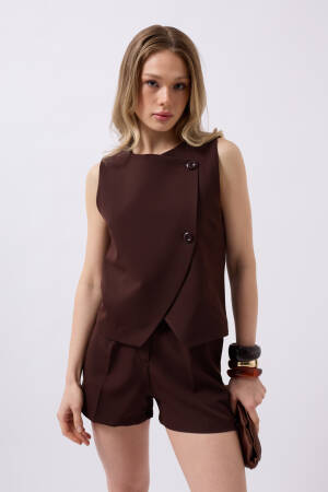 Woven Vest With Side Buttons - Black Fashion - Globality Store - Women Clothes Wholesale Turkey