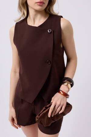 Woven Vest With Side Buttons - Black Fashion - Globality Store - Women Clothes Wholesale Turkey