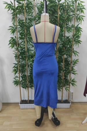 Women's Slit Velvet Midi Dress With Straps - Saks - Janes - Globality Store - Women Clothes Wholesale Turkey