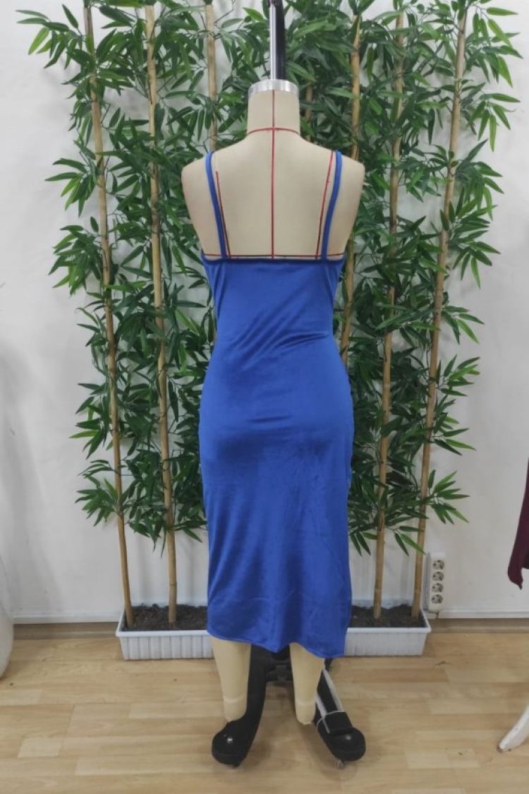 Women's Slit Velvet Midi Dress With Straps - Saks