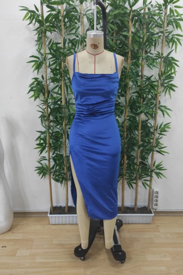 Women's Slit Velvet Midi Dress With Straps - Saks