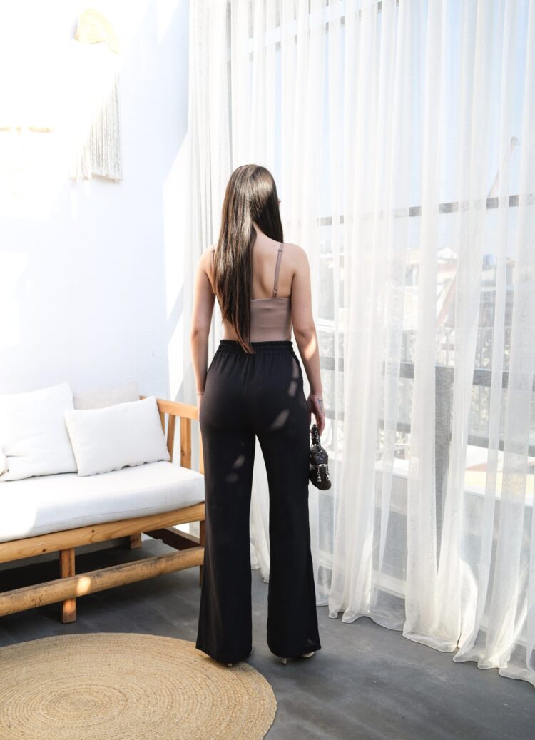 Linen Pants With Elastic Waist And Lace
