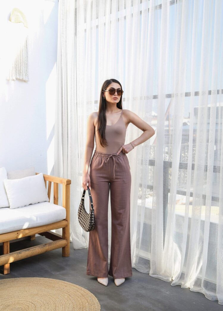 Linen Pants With Elastic Waist And Lace - Ouz Fashion - Globality Store - Women Clothes Wholesale Turkey