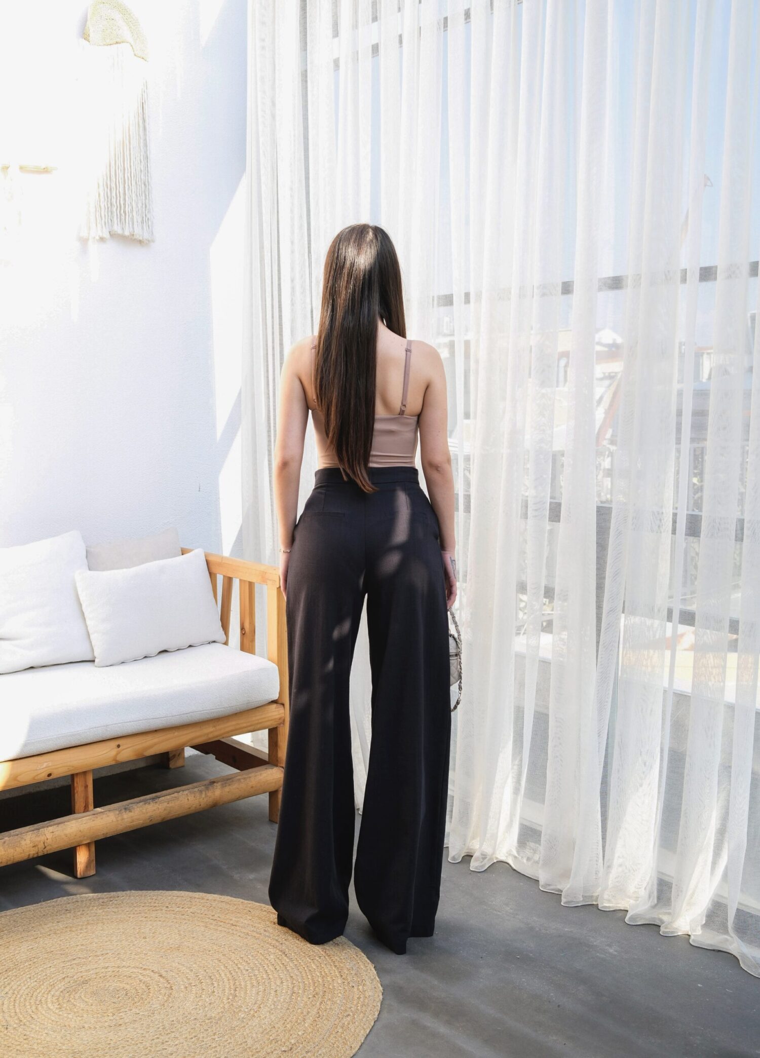 Linen Button Detailed Draped Palazzo Pants - Ouz Fashion - Globality Store - Women Clothes Wholesale Turkey