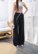 Linen Button Detailed Draped Palazzo Pants - Ouz Fashion - Globality Store - Women Clothes Wholesale Turkey