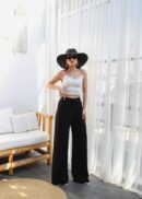 Wide Leg Pants With Linen Front Cross Section Elastic And Lace-up - Ouz Fashion - Globality Store - Women Clothes Wholesale Turkey