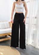 Wide Leg Pants With Linen Front Cross Section Elastic And Lace-up - Ouz Fashion - Globality Store - Women Clothes Wholesale Turkey