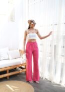Linen Pants With Elastic Waist And Lace - Ouz Fashion - Globality Store - Women Clothes Wholesale Turkey