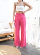 Linen Pants With Elastic Waist And Lace - Ouz Fashion - Globality Store - Women Clothes Wholesale Turkey
