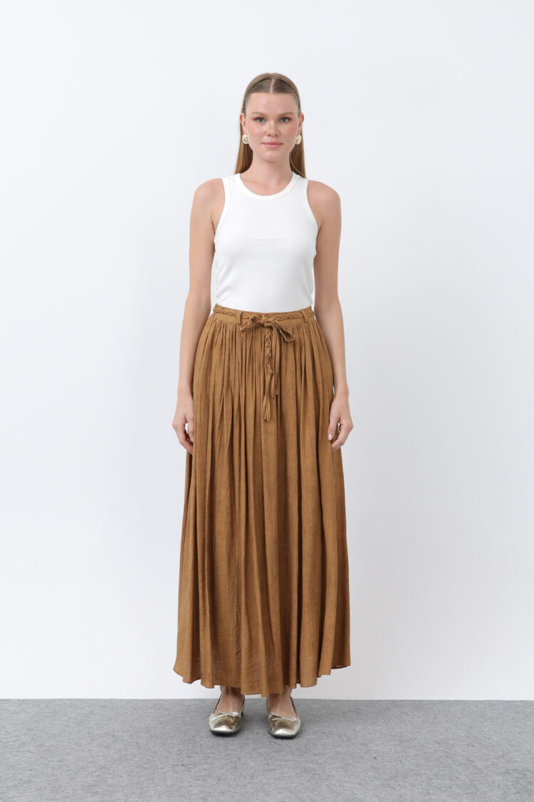 Women's Belt Detailed Pleated Skirt