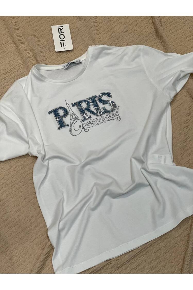 Letter Printed Tshirt - Fiori - Globality Store - Women Clothes Wholesale Turkey
