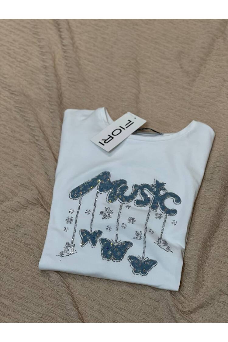 Letter Printed Tshirt - Fiori - Globality Store - Women Clothes Wholesale Turkey