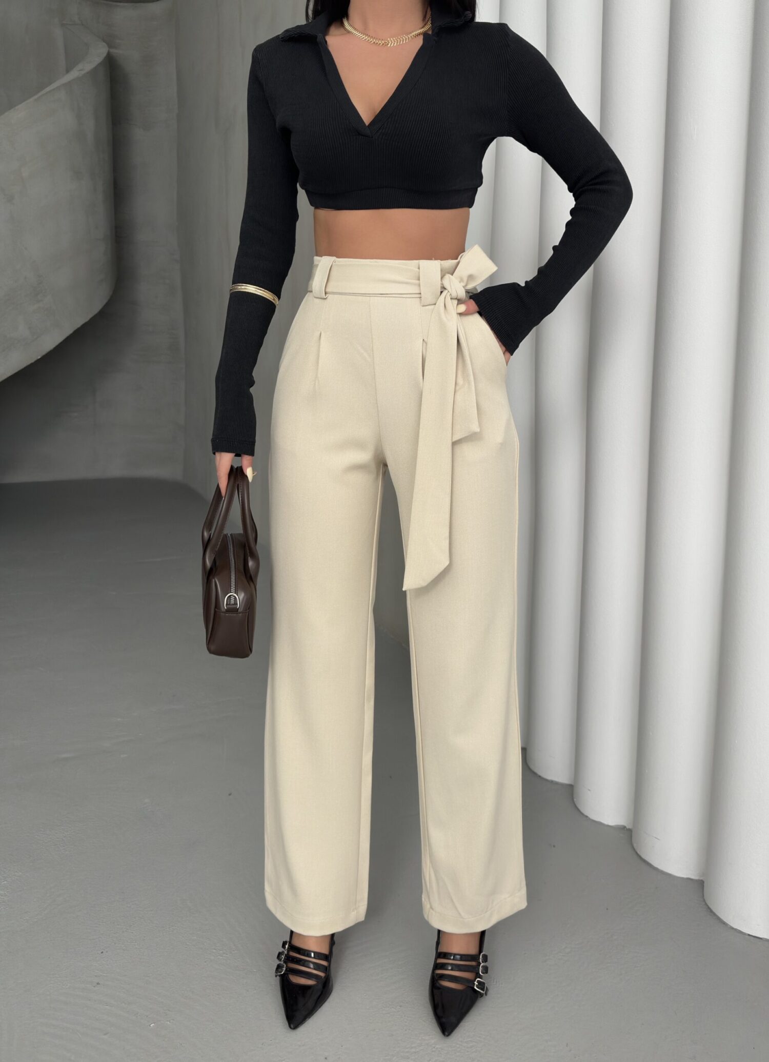 Polyviscose Belted Pants - My Fashion - Globality Store - Women Clothes Wholesale Turkey