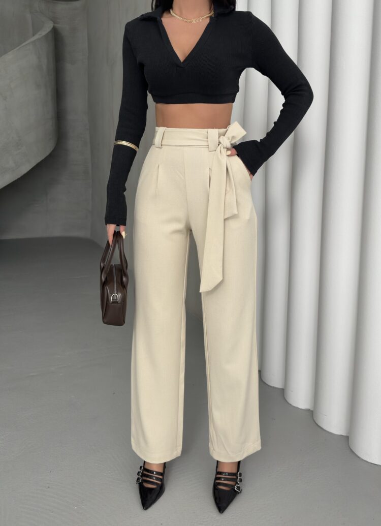 Polyviscose Belted Pants