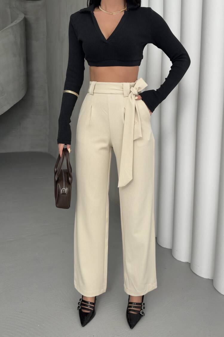 Polyviscose Belted Pants