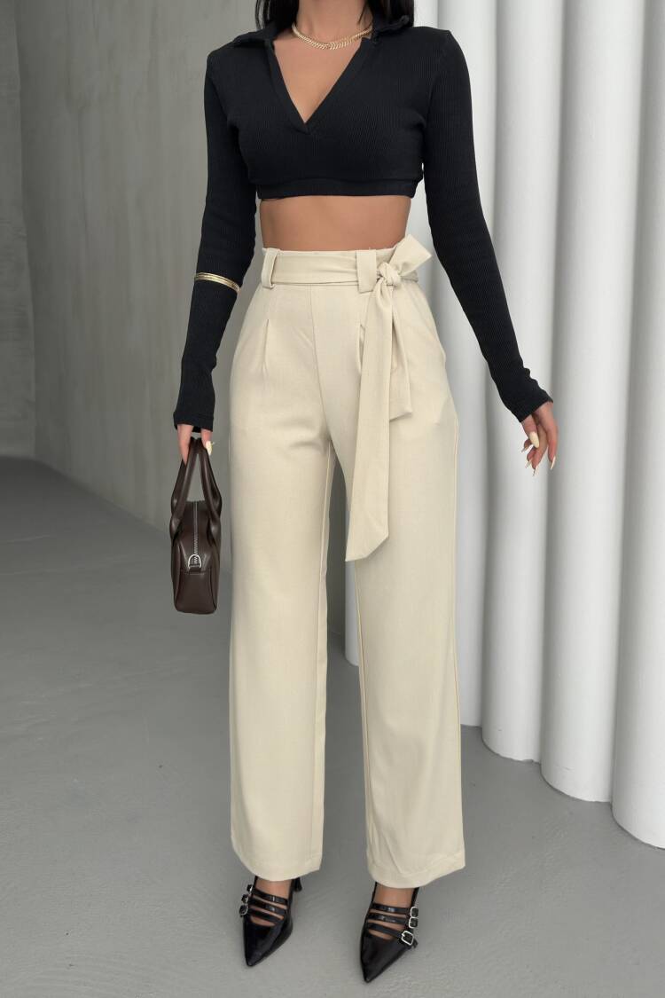 Polyviscose Belted Pants