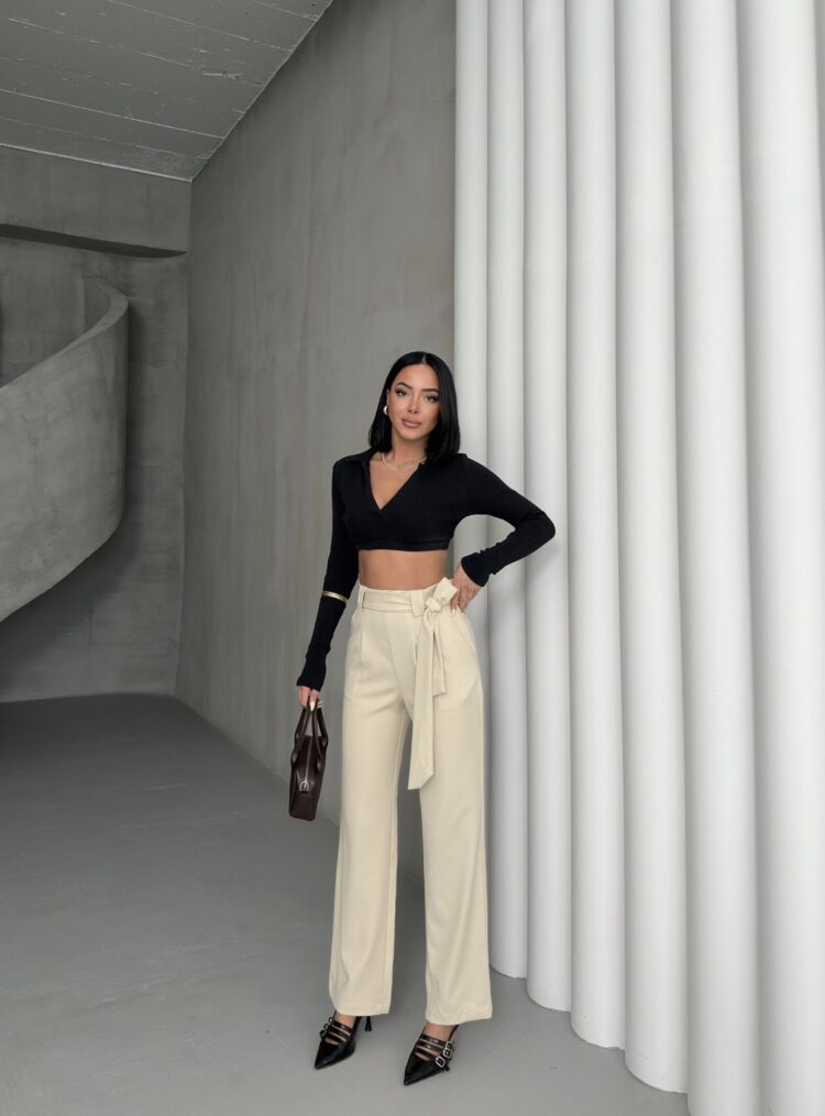 Polyviscose Belted Pants