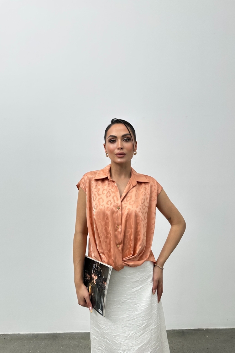 Leopard Pattern Satin Shirt - STEPS - Globality Store - Women Clothes Wholesale Turkey