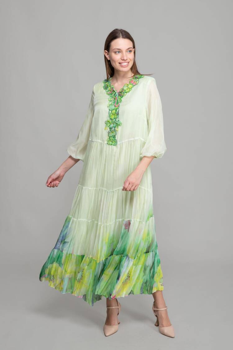 Embroidered Embroidered V Neck Embroidery Dress - GUMANIZE - Globality Store - Women Clothes Wholesale Turkey