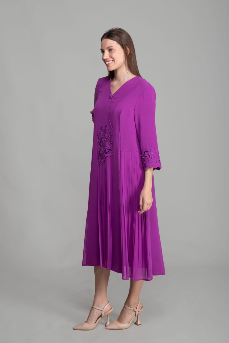 V Neck Embroidered Pearl Dress