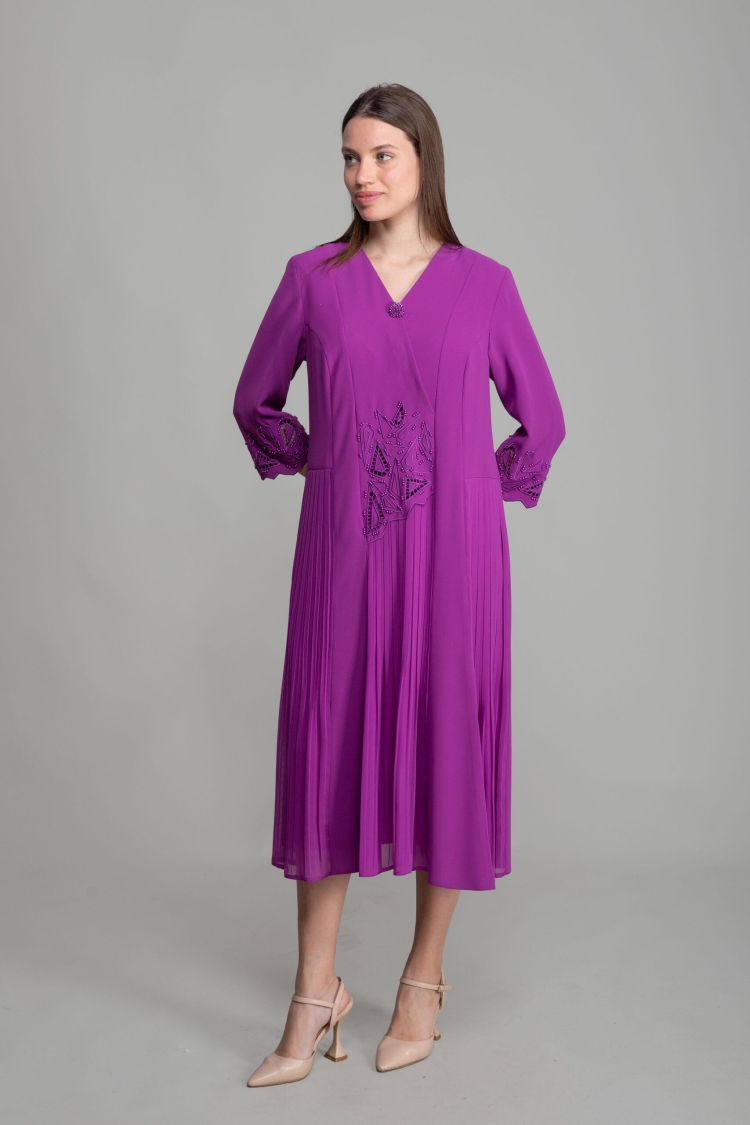 V Neck Embroidered Pearl Dress - GUMANIZE - Globality Store - Women Clothes Wholesale Turkey
