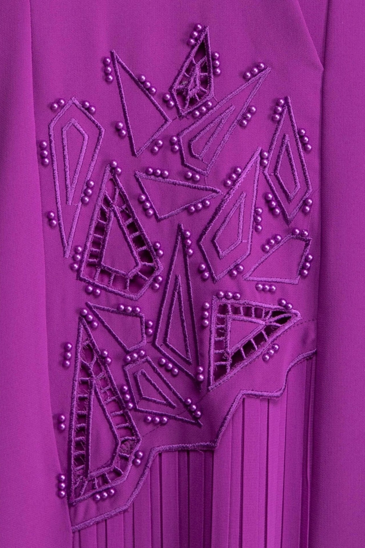 V Neck Embroidered Pearl Dress
