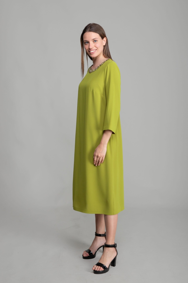 Round Neck Stitching Stone Suzanna Dress - GUMANIZE - Globality Store - Women Clothes Wholesale Turkey