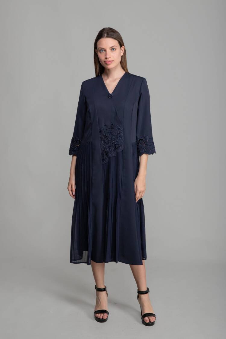 V Neck Embroidered Pearl Dress