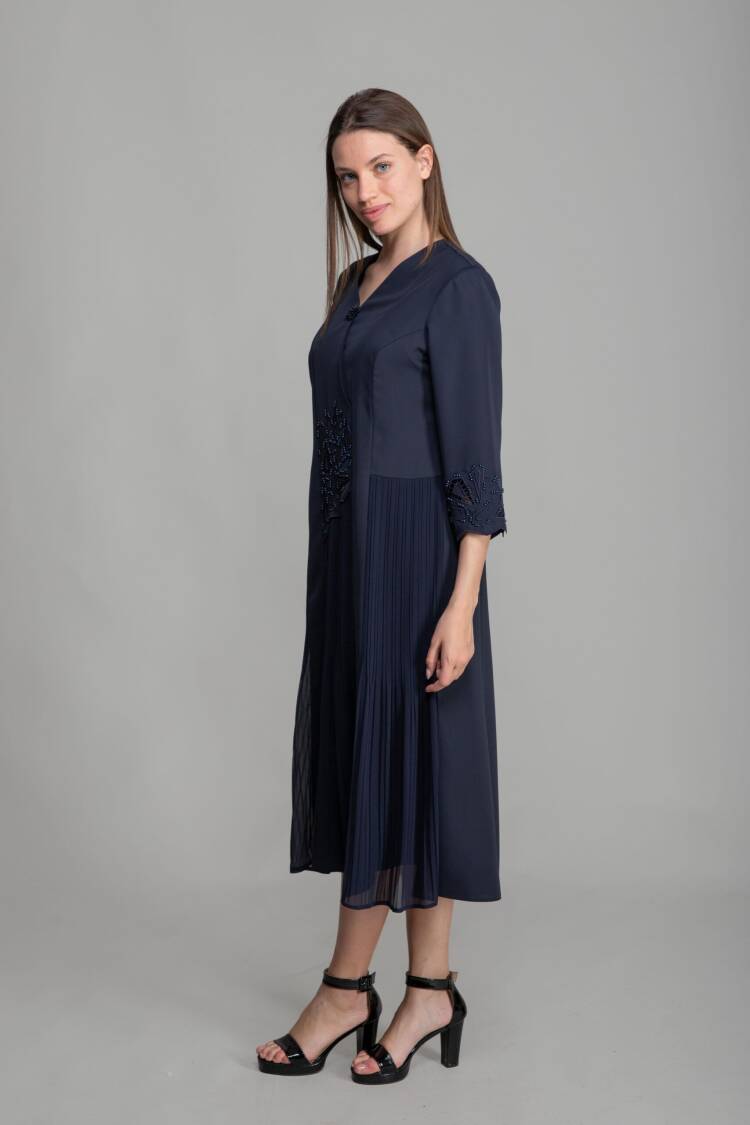 V Neck Embroidered Pearl Dress - GUMANIZE - Globality Store - Women Clothes Wholesale Turkey