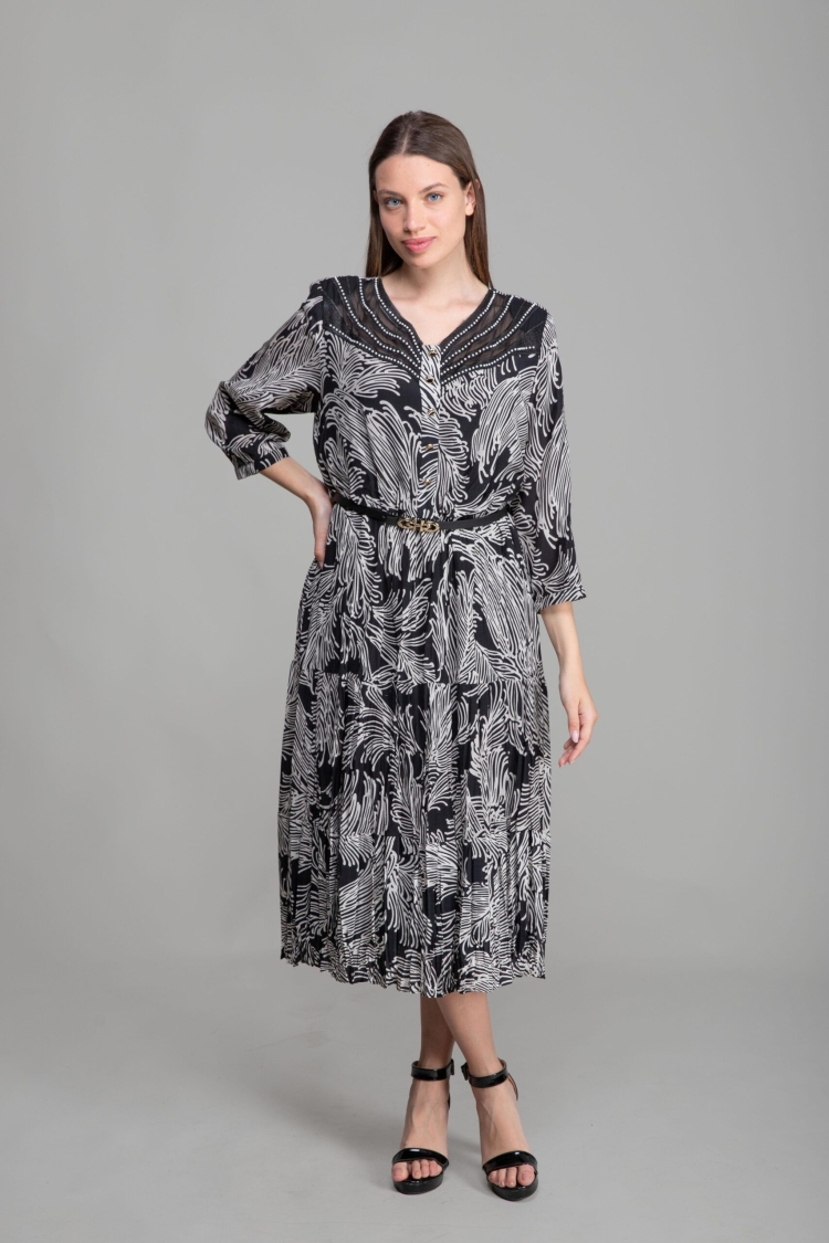V Neck Flush Voile Dress - GUMANIZE - Globality Store - Women Clothes Wholesale Turkey