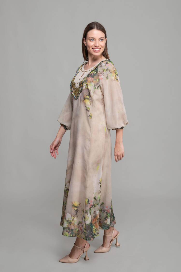 Round Neck Empirme Dress - GUMANIZE - Globality Store - Women Clothes Wholesale Turkey