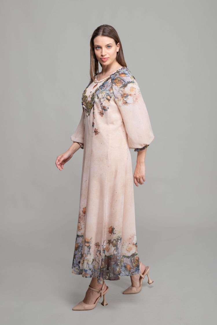 Round Neck Empirme Dress - GUMANIZE - Globality Store - Women Clothes Wholesale Turkey