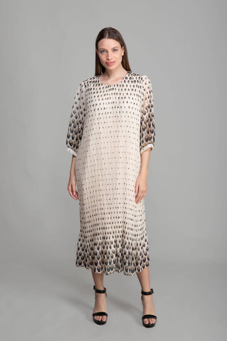 Round Neckline Polka Dot Chiffon Dress