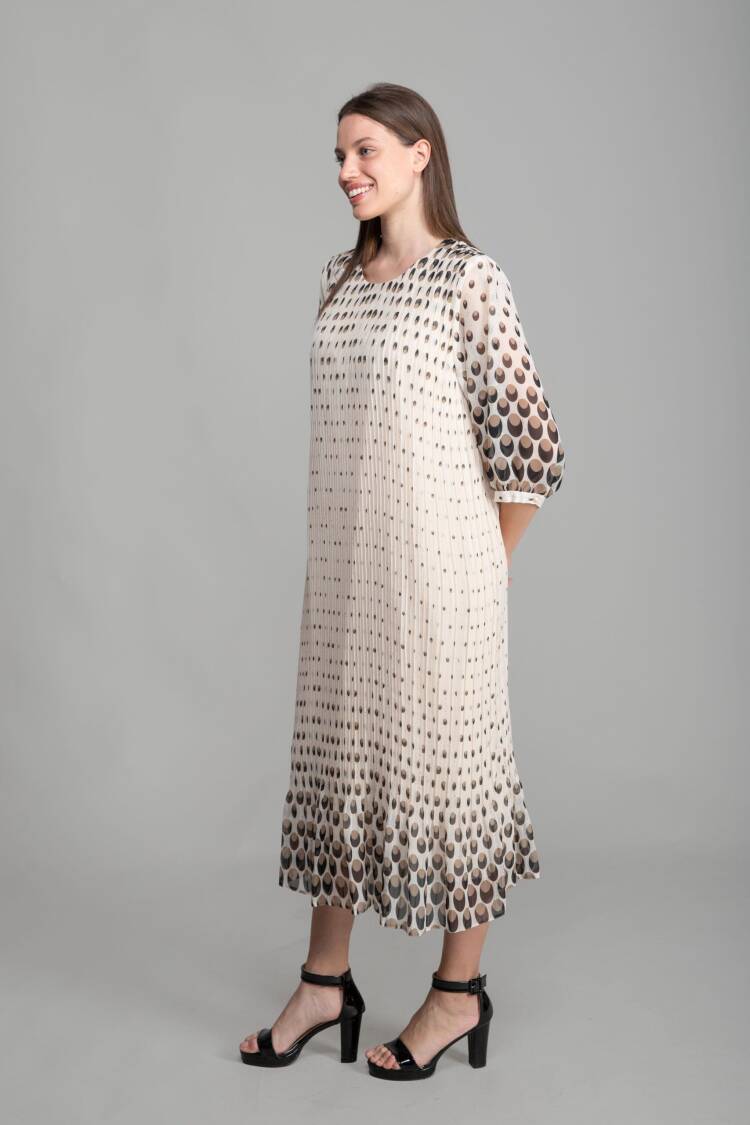 Round Neckline Polka Dot Chiffon Dress