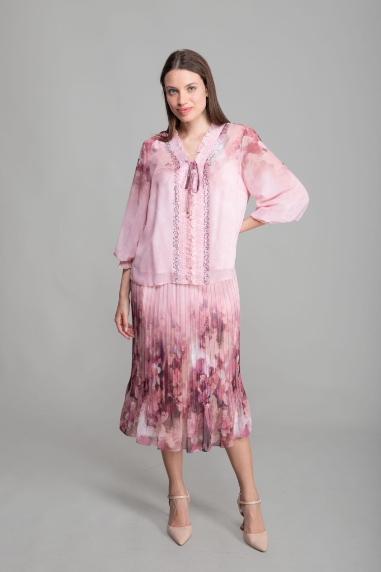 V-Neck Mars Empirme Blouse+Skirt - GUMANIZE - Globality Store - Women Clothes Wholesale Turkey