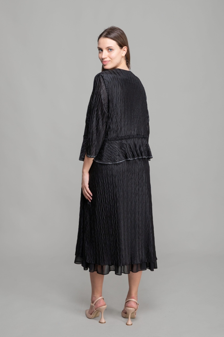 V Neck Pleated Jacquard Dress