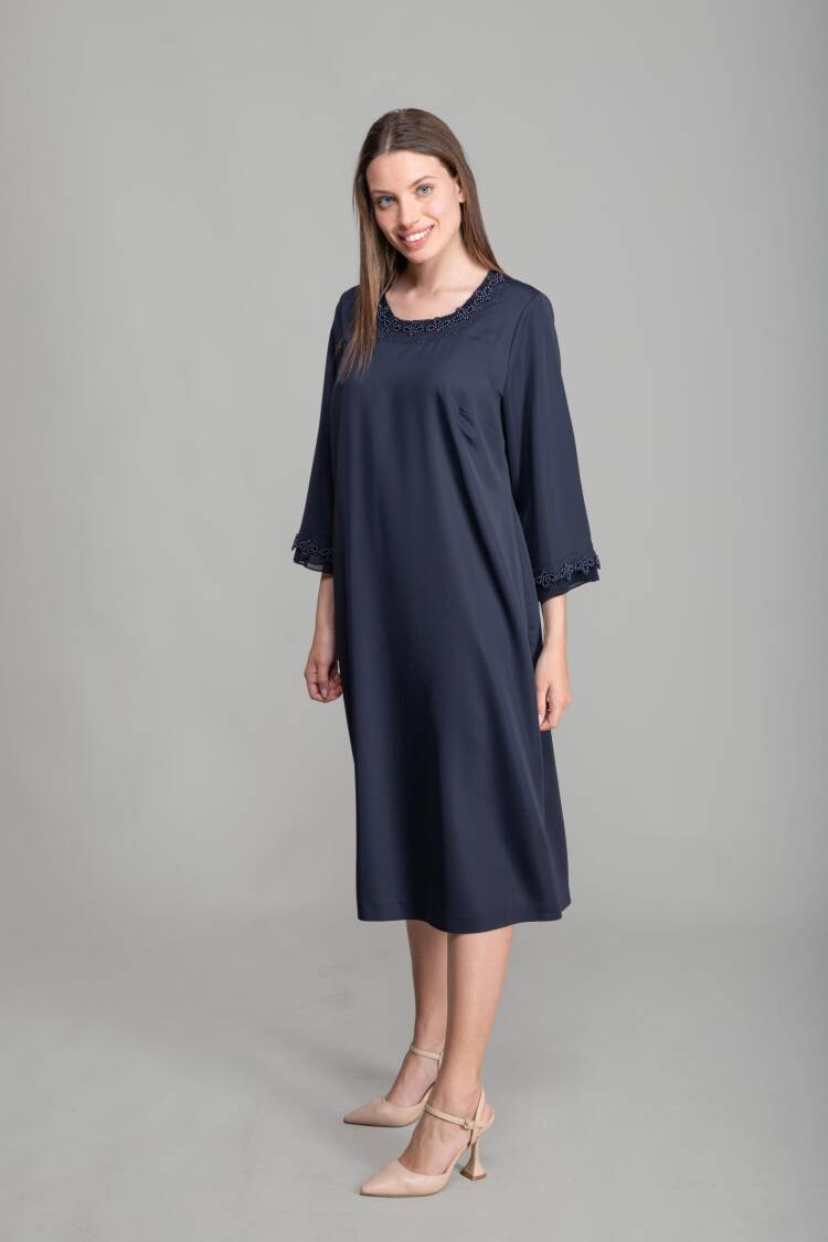 Round Neck Straight Skinny Suzanna Dress - GUMANIZE - Globality Store - Women Clothes Wholesale Turkey