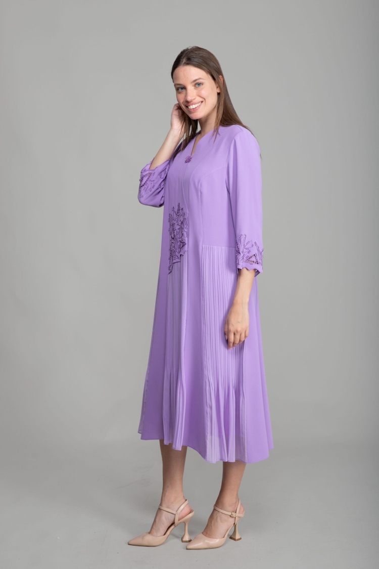 V Neck Embroidered Pearl Dress