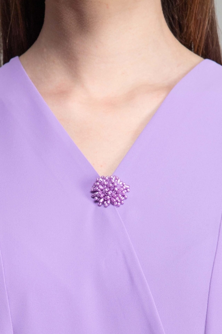 V Neck Embroidered Pearl Dress