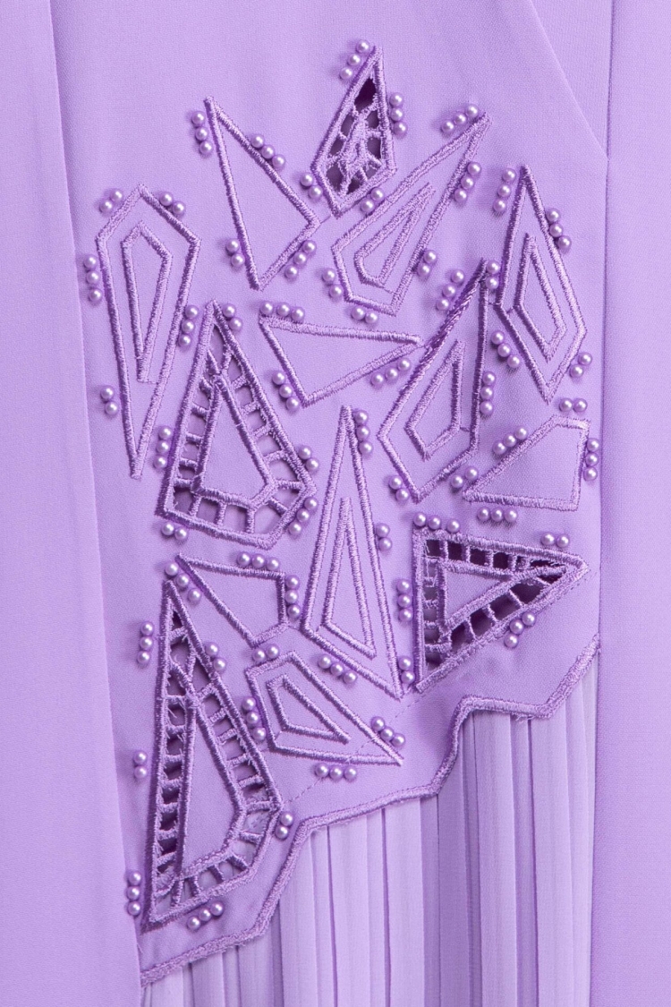 V Neck Embroidered Pearl Dress