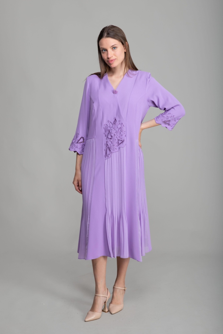 V Neck Embroidered Pearl Dress - GUMANIZE - Globality Store - Women Clothes Wholesale Turkey