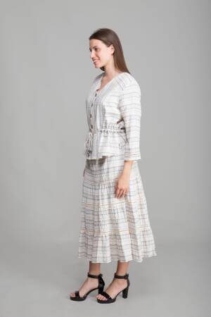 V Neck Linen Blouse+Skirt - GUMANIZE - Globality Store - Women Clothes Wholesale Turkey