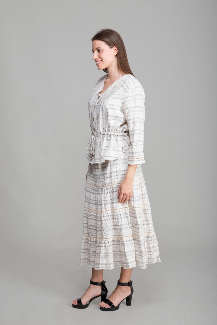 V Neck Linen Blouse+Skirt - GUMANIZE - Globality Store - Women Clothes Wholesale Turkey