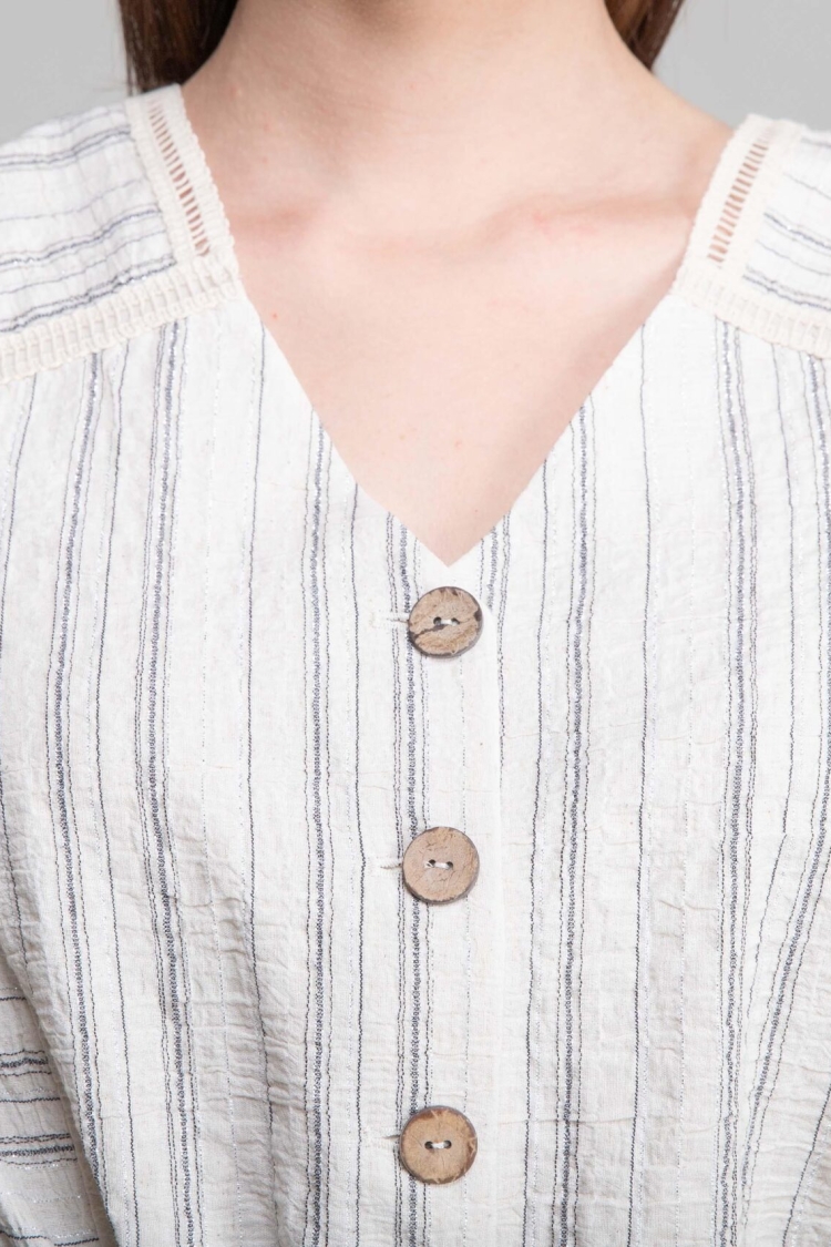 V Neck Linen Blouse+Skirt