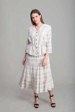 V Neck Linen Blouse+Skirt - GUMANIZE - Globality Store - Women Clothes Wholesale Turkey