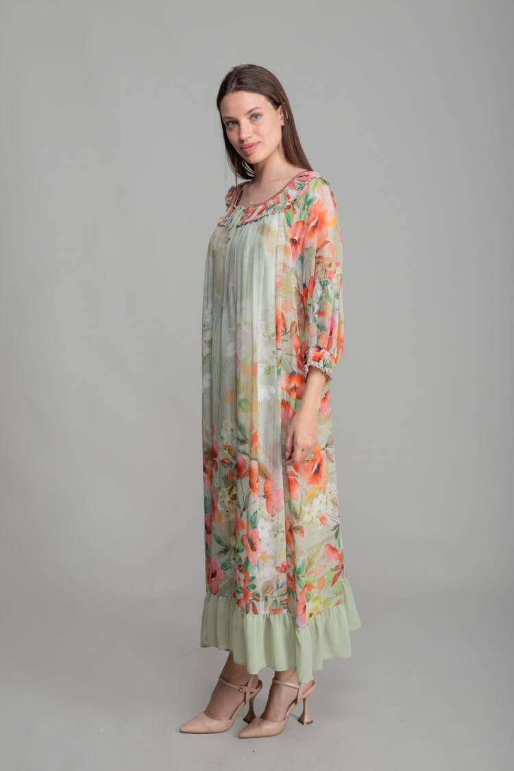 Round Neck Empirme Elegant Dress - GUMANIZE - Globality Store - Women Clothes Wholesale Turkey