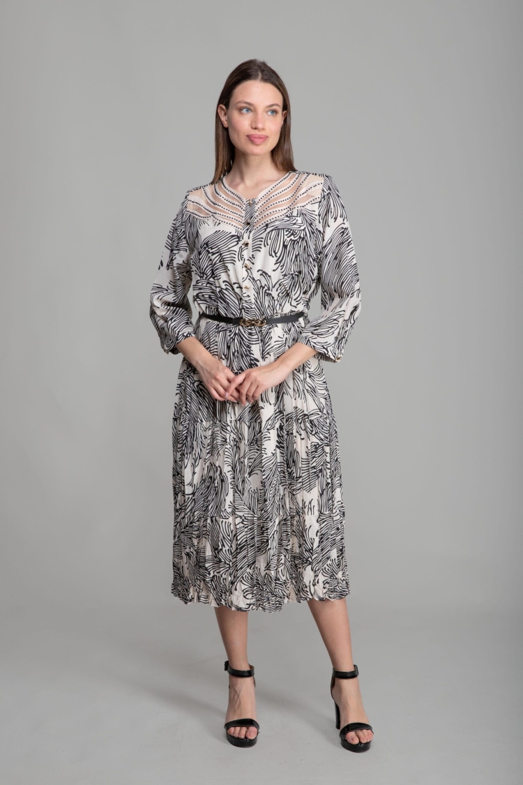 V Neck Flush Voile Dress - GUMANIZE - Globality Store - Women Clothes Wholesale Turkey