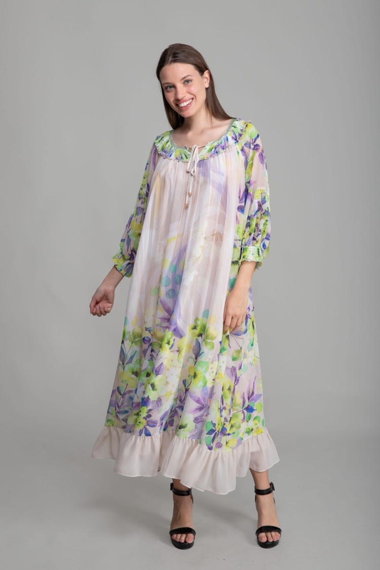 Round Neck Empirme Elegant Dress - GUMANIZE - Globality Store - Women Clothes Wholesale Turkey