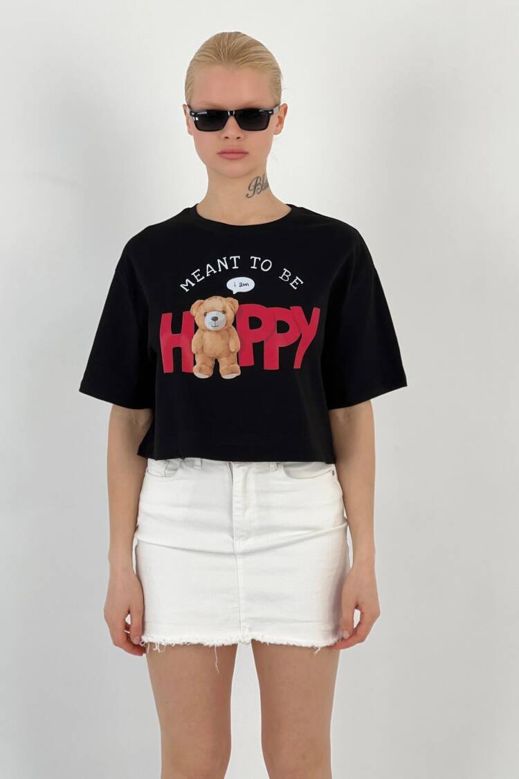 T-shırt Happy Teddy Bear Printed - MISS POEM - Globality Store - Women Clothes Wholesale Turkey
